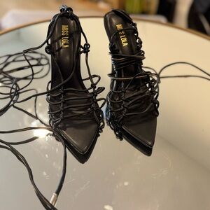 Miss Lola Black Strappy Heels